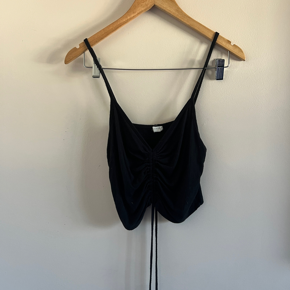 Garage Black Ruched Spaghetti Strap Top Size M | Fitted | Stretch